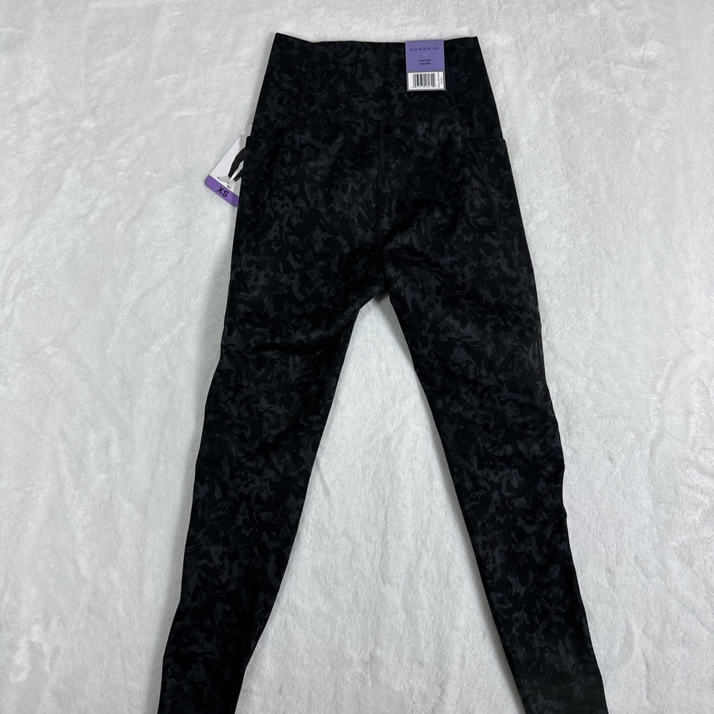 Danskin Womens Contour Brushed Leggings XS Cascade Print Black Ankle 1720442